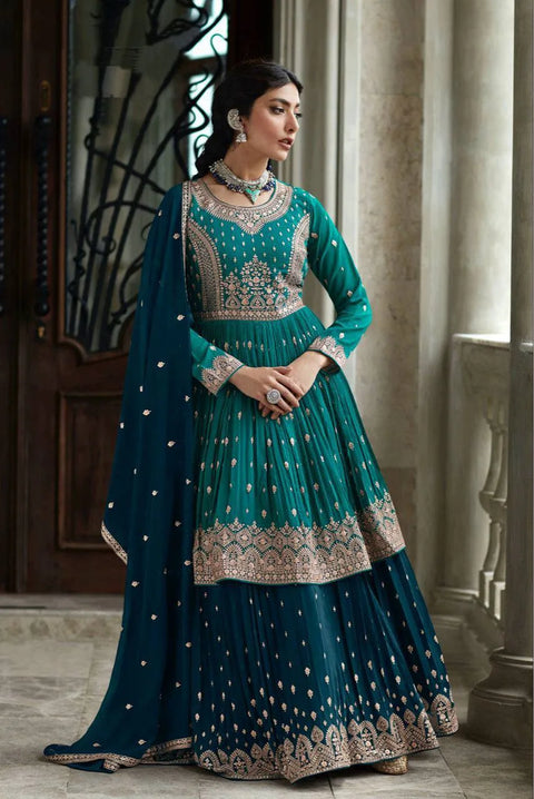 Lehenga Suit Set in Aqua Blue with Intricate Embroidery Clothsvilla Main image