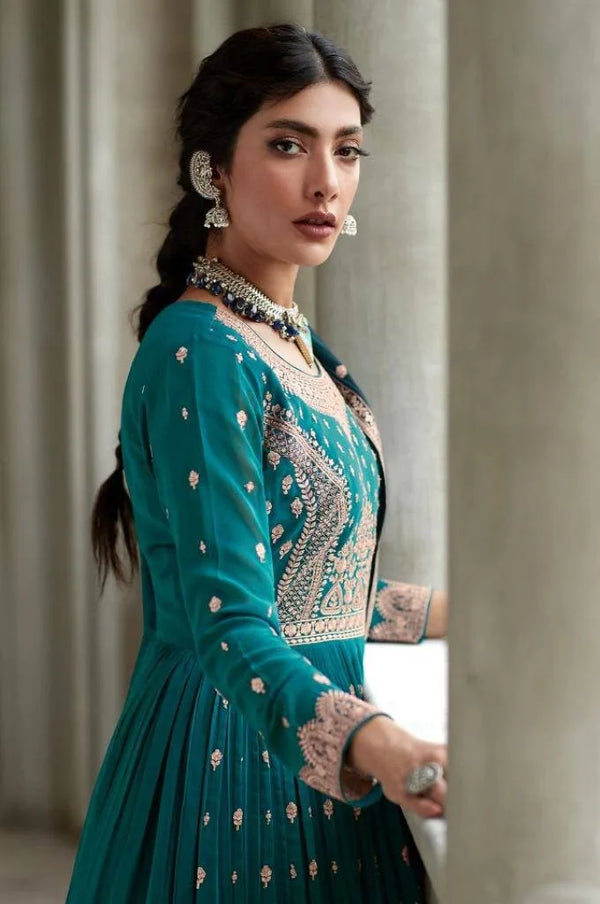 Lehenga Suit Set in Aqua Blue with Intricate Embroidery Clothsvilla