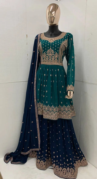 Lehenga Suit Set in Aqua Blue with Intricate Embroidery Clothsvilla