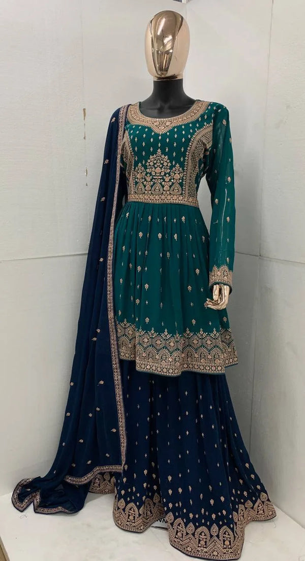 Lehenga Suit Set in Aqua Blue with Intricate Embroidery Clothsvilla
