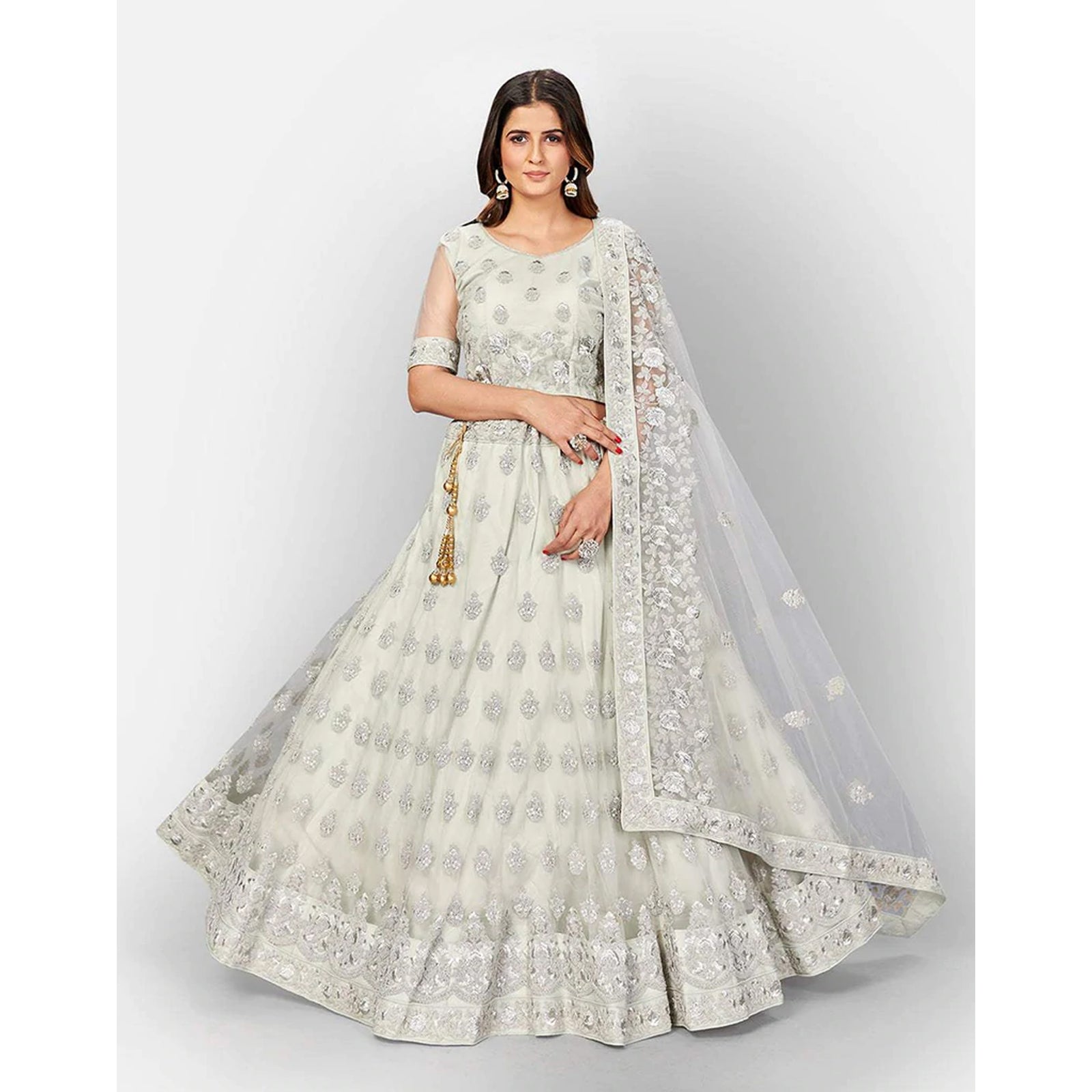 Soft Net Lehenga Choli with heavy Zari and Thread and Embroidery Work ClothsVilla
