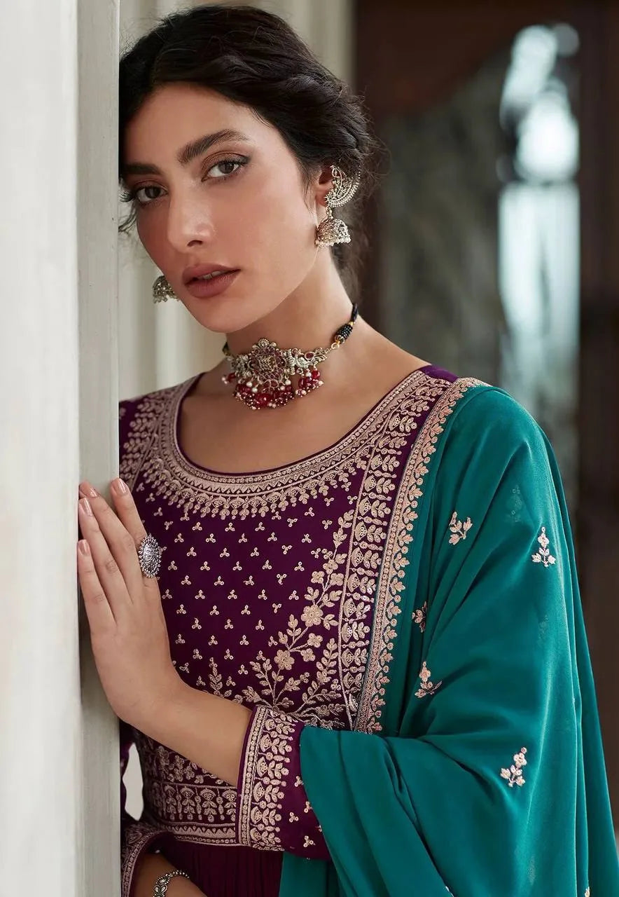 Lehenga Suit Set in Purple with Intricate Embroidery Design Secondary image