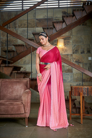 Party Wear Pink Color Diamond Work Double Tone Saree Clothsvilla