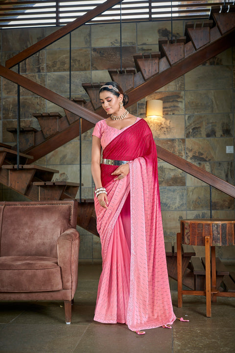 Party Wear Pink Color Diamond Work Double Tone Saree Clothsvilla Main image