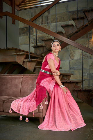 Party Wear Pink Color Diamond Work Double Tone Saree Clothsvilla