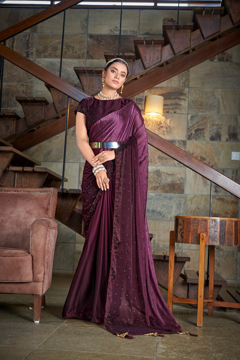 Party Wear Purple Color Diamond Work Double Tone Saree Clothsvilla Main image