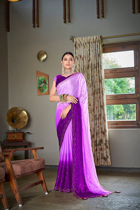 Party Wear Lavender Color Diamond Work Double Tone Saree Clothsvilla Main image