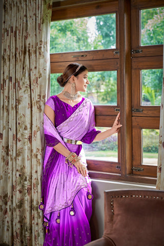 Party Wear Lavender Color Diamond Work Double Tone Saree Clothsvilla