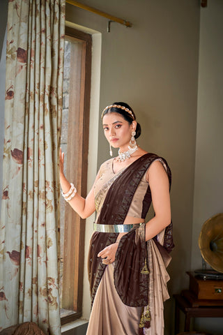 Party Wear Brown Color Diamond Work Double Tone Saree Clothsvilla