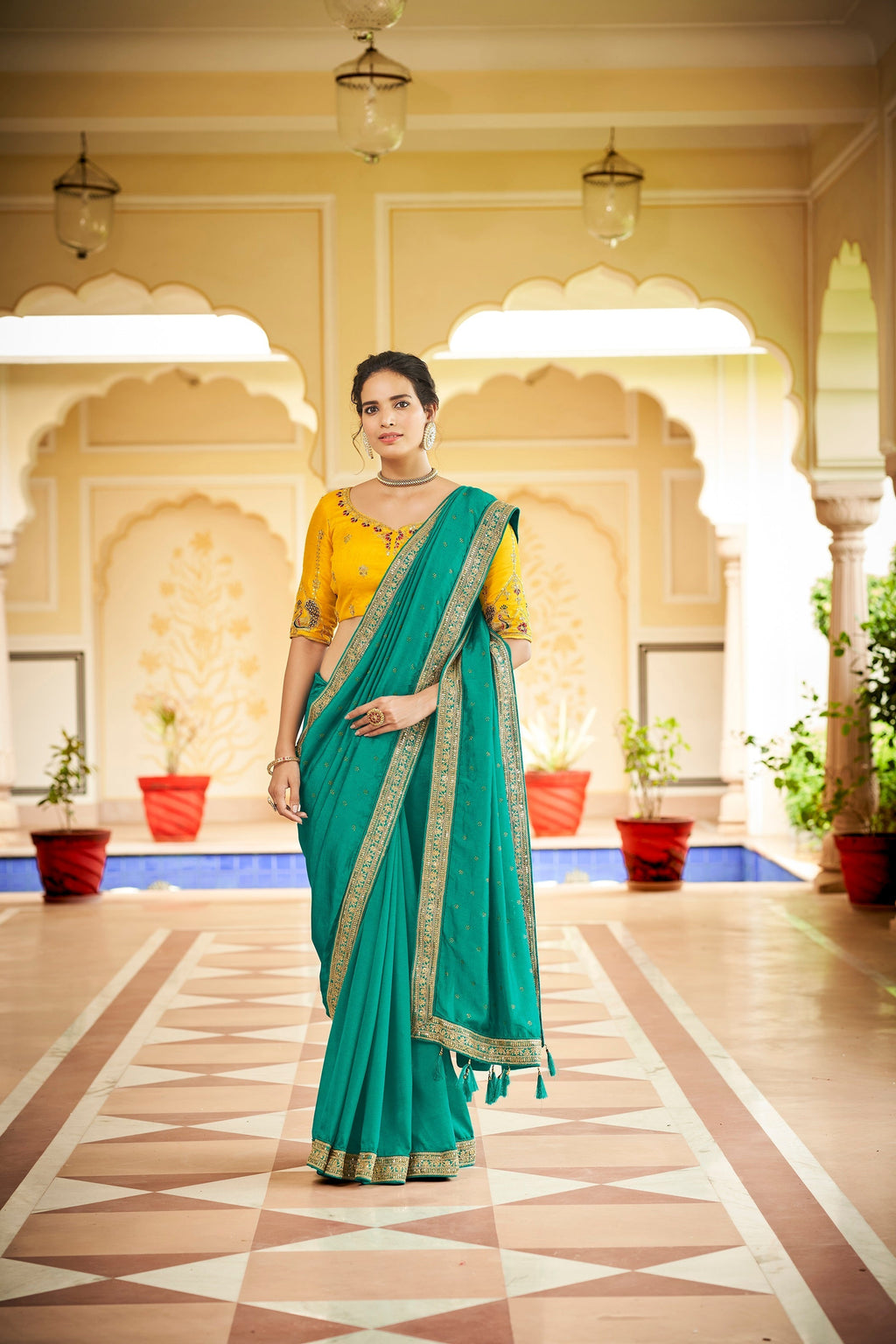 Designer Sky Blue Color Swarovski Sequence Work Silk Saree Clothsvilla