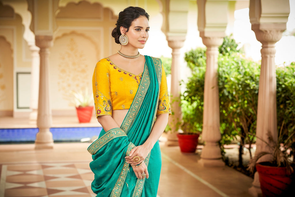 Designer Sky Blue Color Swarovski Sequence Work Silk Saree Clothsvilla