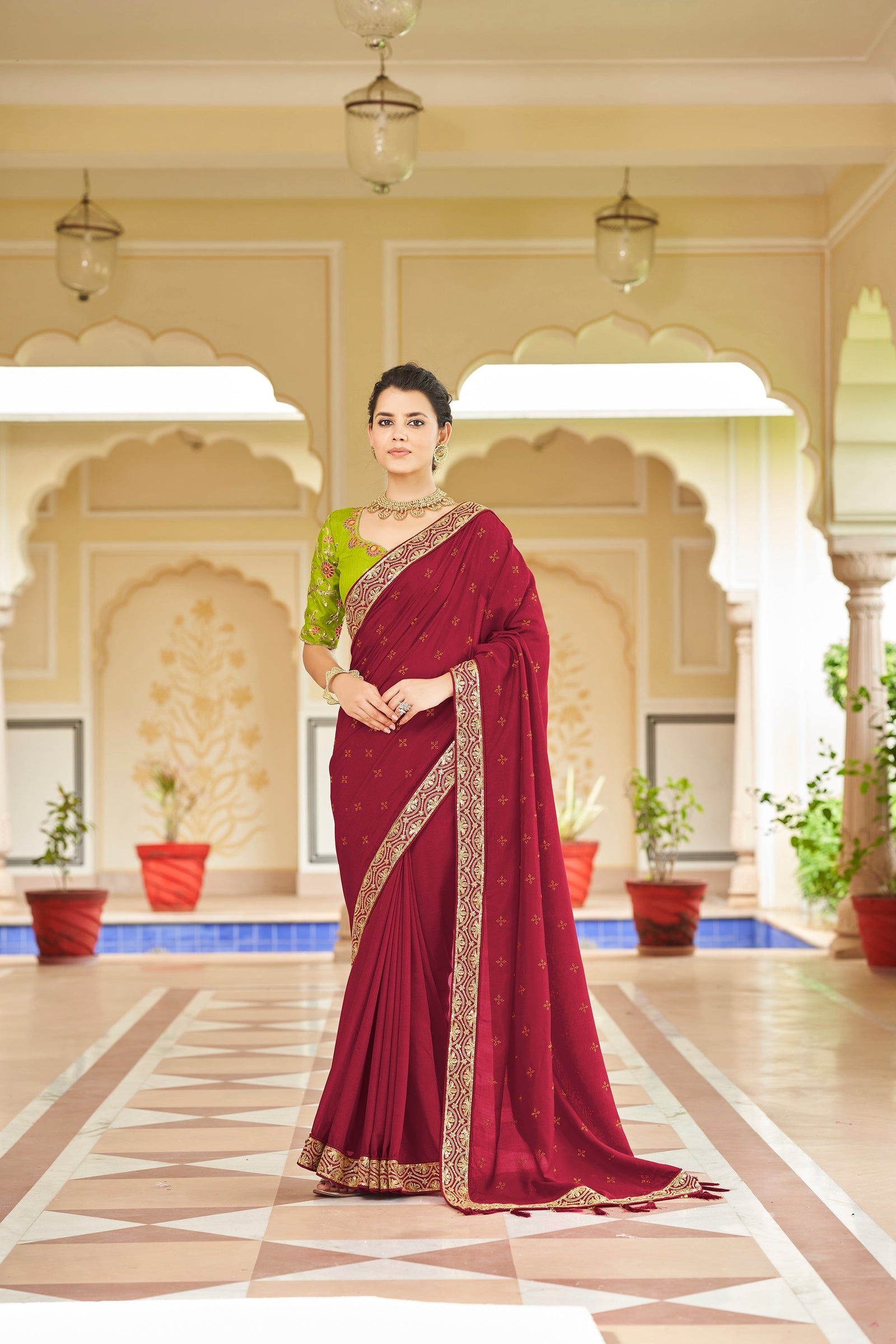 Designer Red Color Swarovski Sequence Work Silk Saree Clothsvilla