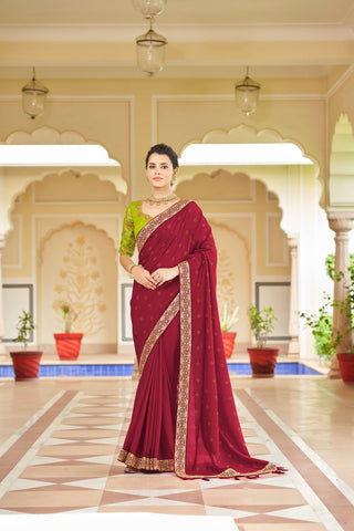 Designer Red Color Swarovski Sequence Work Silk Saree Clothsvilla