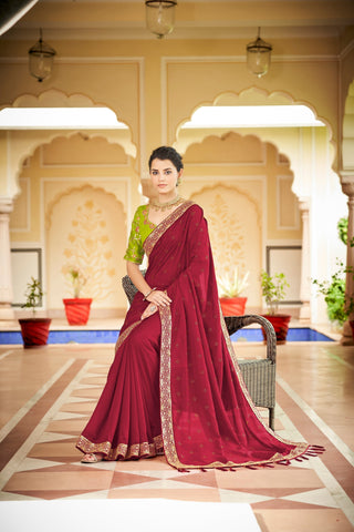 Designer Red Color Swarovski Sequence Work Silk Saree Clothsvilla