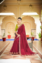 Load image into Gallery viewer, Designer Red Color Swarovski Sequence Work Silk Saree Clothsvilla