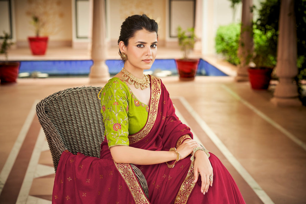 Designer Red Color Swarovski Sequence Work Silk Saree Clothsvilla