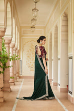 Load image into Gallery viewer, Designer Dark Green Color Swarovski Sequence Work Silk Saree Clothsvilla