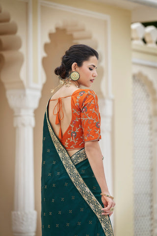 Designer Rama Color Swarovski Sequence Work Silk Saree Clothsvilla