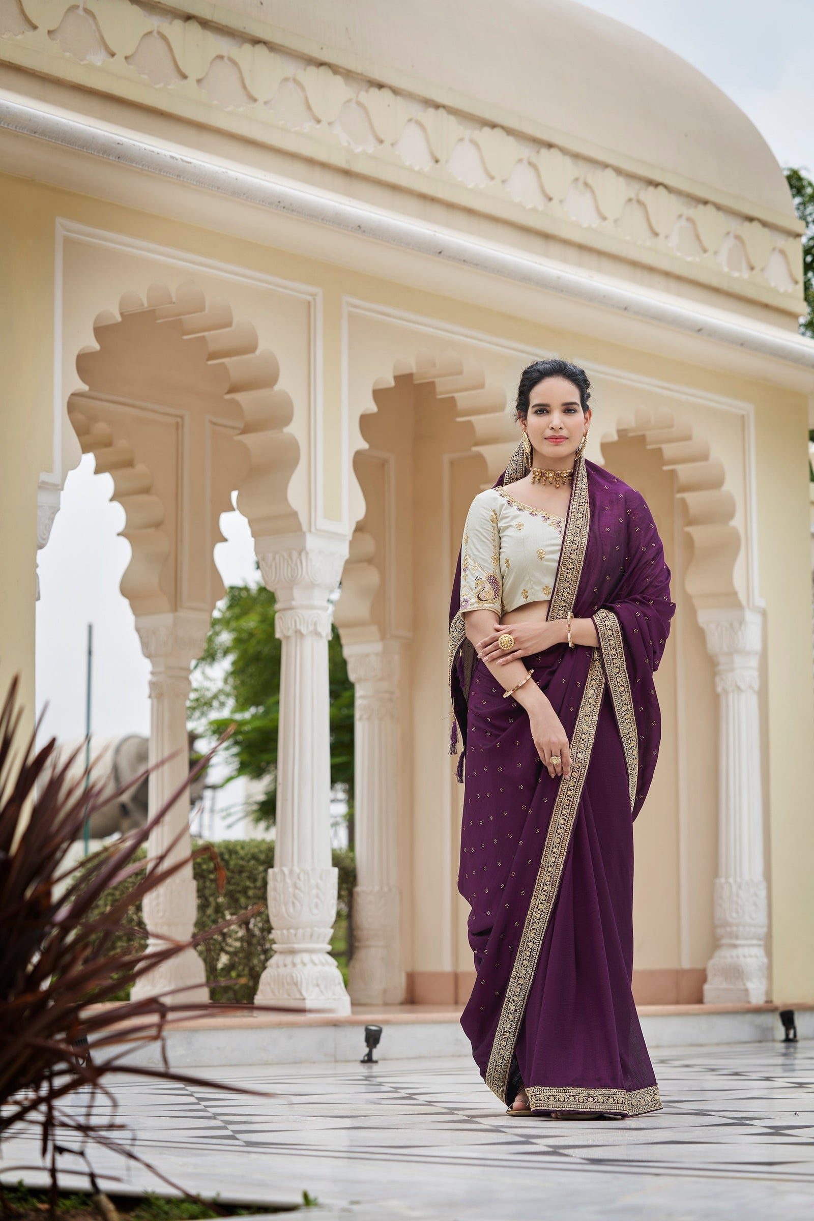 Designer Purple Color Swarovski Sequence Work Silk Saree Clothsvilla