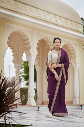 Designer Purple Color Swarovski Sequence Work Silk Saree Clothsvilla