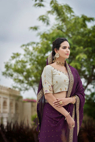 Designer Purple Color Swarovski Sequence Work Silk Saree Clothsvilla