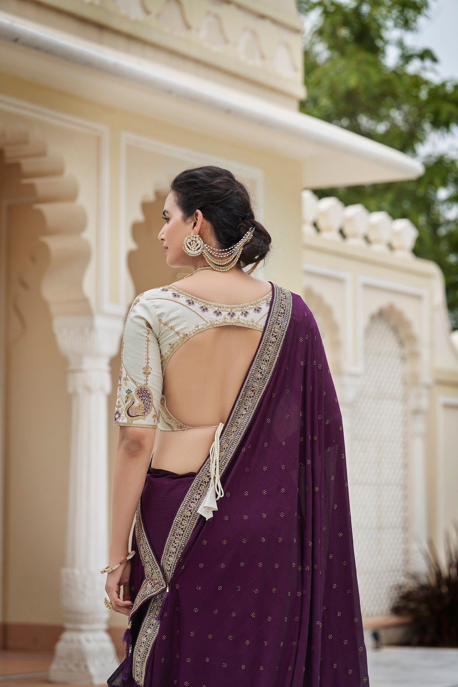 Designer Purple Color Swarovski Sequence Work Silk Saree Clothsvilla