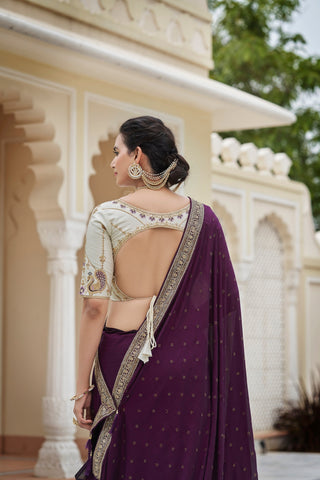 Designer Purple Color Swarovski Sequence Work Silk Saree Clothsvilla