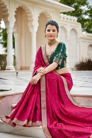 Designer Dark Pink Color Swarovski Sequence Work Silk Saree Clothsvilla