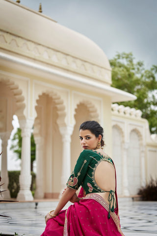 Designer Dark Pink Color Swarovski Sequence Work Silk Saree Clothsvilla
