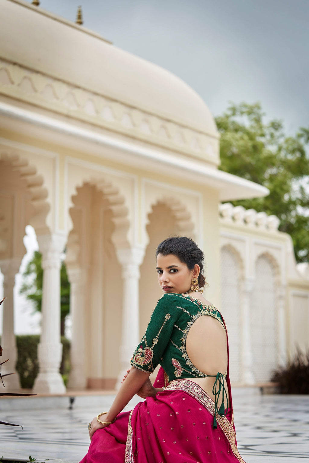 Designer Dark Pink Color Swarovski Sequence Work Silk Saree Clothsvilla