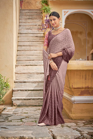Fancy Dusty Pink Color Sequence Thread Work Chinon Saree Clothsvilla