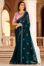 Teal Blue Chinon Thread With Sequins Work Saree ClothsVilla.com