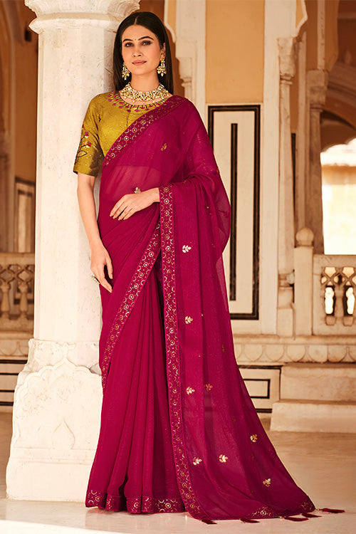 Rani Chinon Thread With Sequins Work Saree ClothsVilla.com