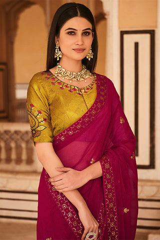 Rani Chinon Thread With Sequins Work Saree ClothsVilla.com