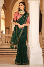 Load image into Gallery viewer, Green Chinon Thread With Sequins Work Saree ClothsVilla.com