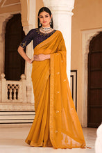 Load image into Gallery viewer, Yellow Chinon Thread With Sequins Work Saree ClothsVilla.com