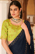 Load image into Gallery viewer, Navy Blue Chinon Thread With Sequins Work Saree ClothsVilla.com