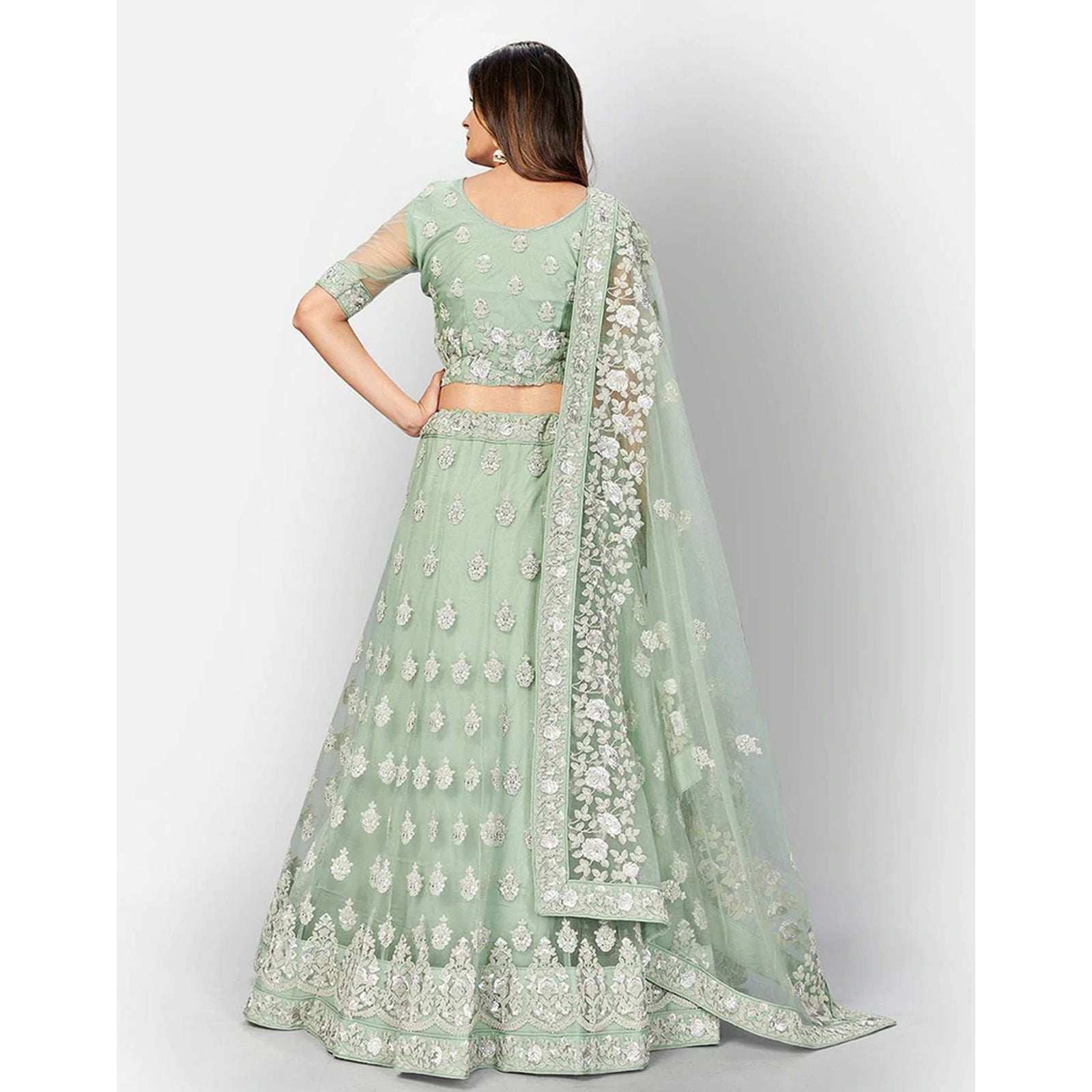 Soft Net Lehenga Choli with heavy Zari and Thread and Embroidery Work ClothsVilla