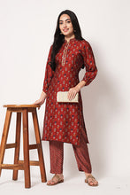 Load image into Gallery viewer, Office Wear Chanderi Silk Stitched Foil Print Kurta Pant Set ClothsVilla.com