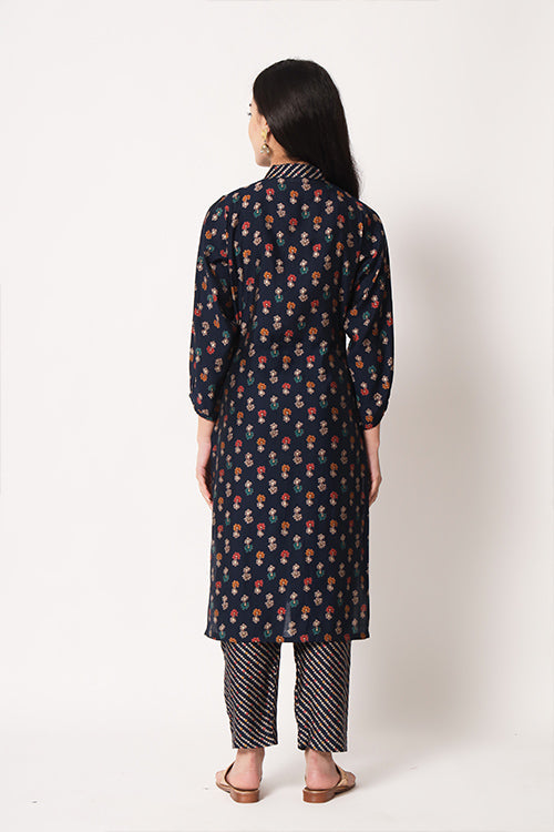 Office Wear Chanderi Silk Stitched Foil Print Kurta Pant Set ClothsVilla.com