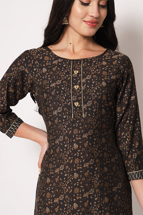 Office Wear Maslin Silk Stitched Foil Print Kurta Pant Set ClothsVilla.com
