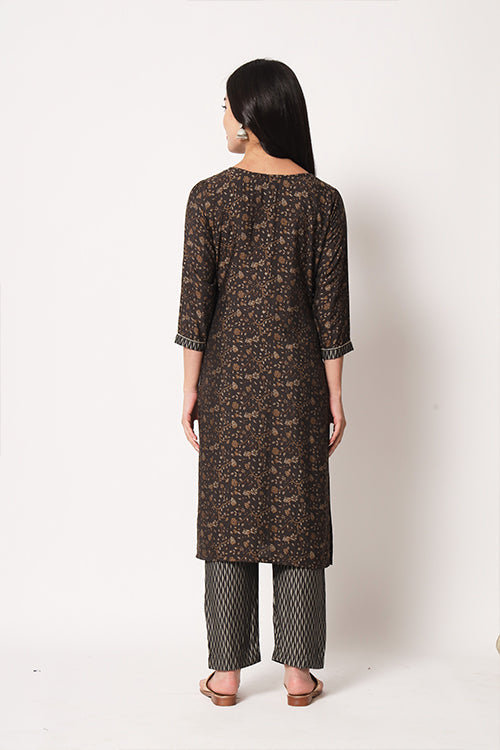 Office Wear Maslin Silk Stitched Foil Print Kurta Pant Set ClothsVilla.com