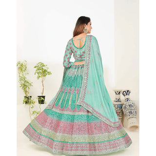 Green Blue Foil Mirror, Thread and Zari Work Lehenga choli ClothsVilla