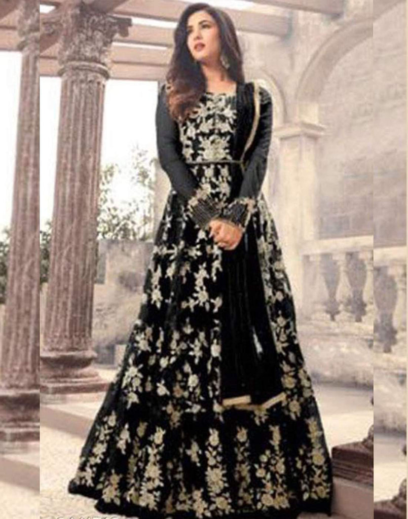 Black Net Designer Gown with Heavy Embroidery and Stone Work ClothsVilla