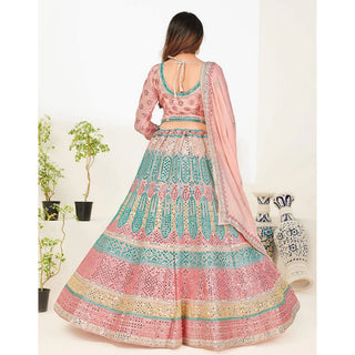 Green Blue Foil Mirror, Thread and Zari Work Lehenga choli ClothsVilla