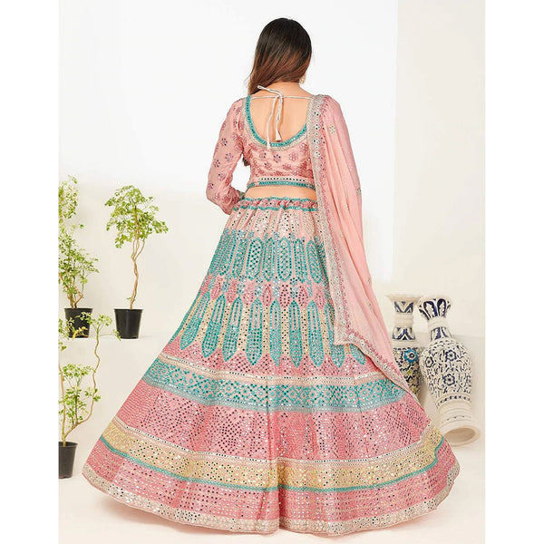 Green Blue Foil Mirror, Thread and Zari Work Lehenga choli ClothsVilla