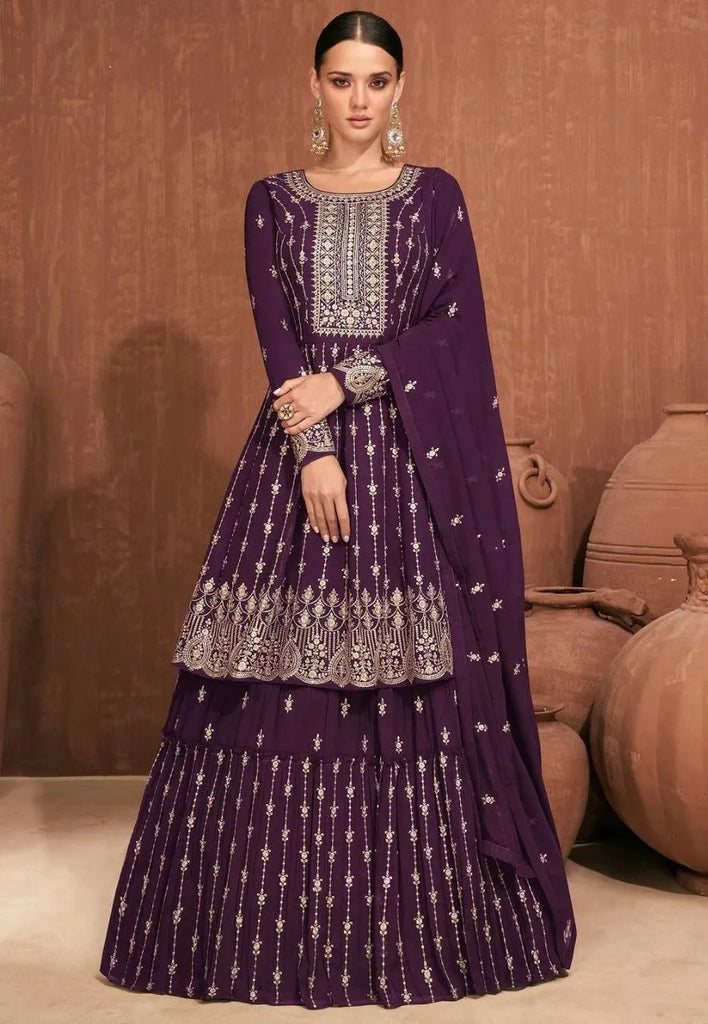 Wedding Lehenga Suit Set with Embroidered Purple Design Clothsvilla