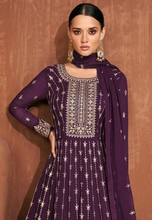 Wedding Lehenga Suit Set with Embroidered Purple Design Clothsvilla
