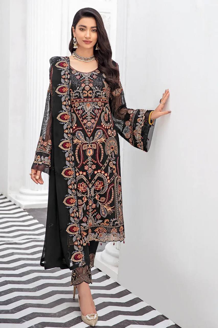 Salwar Suit Set in Black with Intricate Embroidery Detailing Clothsvilla Main image