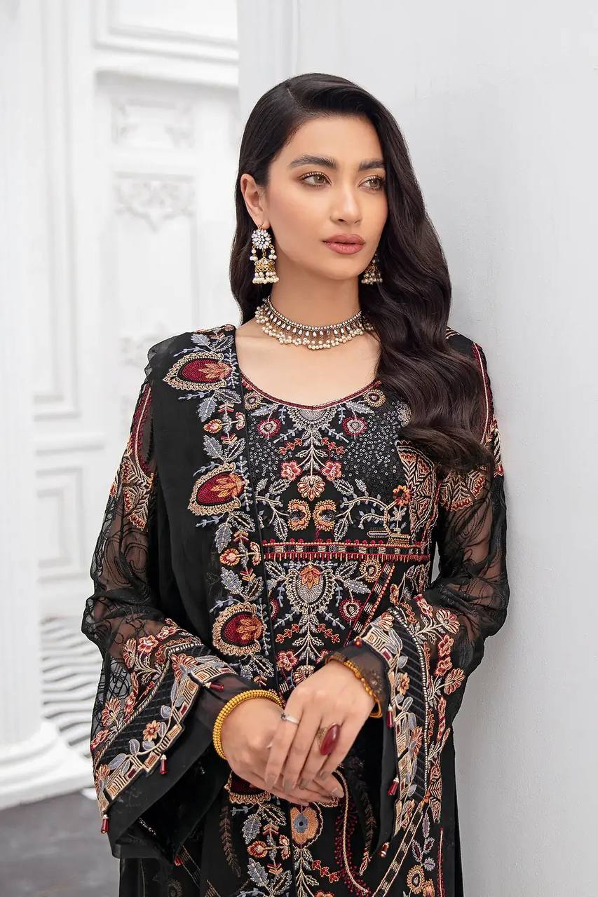 Salwar Suit Set in Black with Intricate Embroidery Detailing Clothsvilla